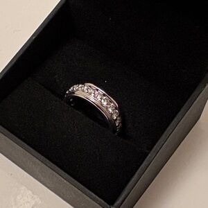 10k Mens diamond band ring white gold